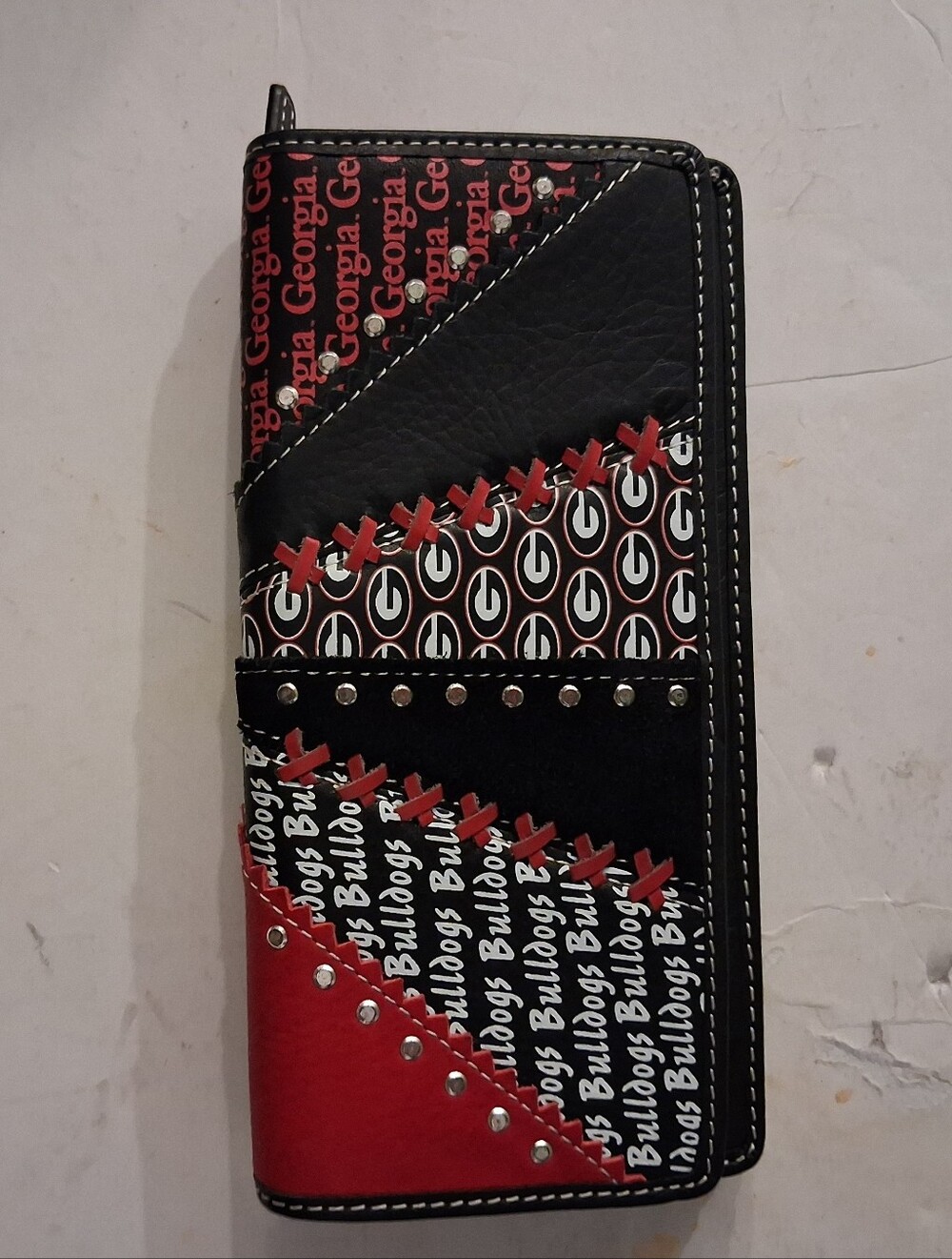 Fossil Georgia Bulldogs Leather Credit Card Snap Closure Wallet